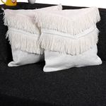 tiyaswi Handmade Cotton Macrame Cushion Pillow Cover Boho Home Decor Abstract Pattern 16 x 16 Inch in Off White Color - 2 PCS