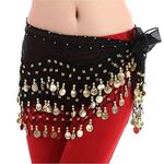 YUPPIN Women's Belly Dancing Belt Colorful Waist Chain Belly Dance Hip Scarf Belt (Black)