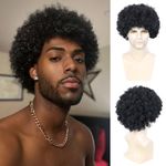 QUEENTAS Curly Hair Wig for Men Full Head Disco 70s Black Afro Hair Wig Cosplay Diwali Rocker Costume Synthetic Hair Wigs