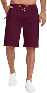 KUYIGO Men's Casual Plus Size Shorts Elastic Waist Comfy Workout Short Drawstring with Zipper Pockets 5XL Wine Red