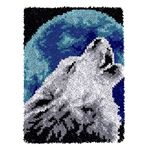 SKTWOE Wolf DIY Rug Crochet Yarn Kits Unfinished Tapestry Rug Making Kits for Adults Kids Beginners Latch Hook Cushion Kit Embroidery Carpet Floor Mat Handmade Craft Gift for Friend 52X38cm