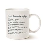 This Funny Dads Favourite Sayings Coffee Mug Christmas Gifts, Dadisms Written in a Top Ten List Porcelain Cups, White 11 Oz