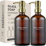 MaisoNovo Soap Dispenser 2-Piece Set | 16.9oz Amber Bottles with Gold Stainless Steel Pumps