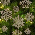 Glamifirsto - 3 Piece Christmas Champagne Gold Snowflake Ornaments Plastic Glitter Snow Flakes Ornaments for Winter Christmas Tree Decorations Craft Snowflakes