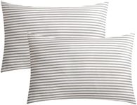 JELLYMONI 100% Natural Cotton Striped Standard Pillowcases Set, 2 Pack White and Grey Stripes Pattern Printed Pillow Covers with Envelope Closure(Pillows are not Included)