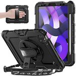 SEYMAC for iPad Air 5th/4th Generation Case 10.9 inch 2022, iPad Pro 11 inch Case, Shockproof Air 5th/4th Case with Screen Protector, Hand Strap/Stand, Shoulder Strap, iPad Pro Case 11 inch, Black