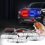 Yifengshun 4 in 1 Red&Blue LED Flashing Police Lights, Emergency Strobe Lights with Wireless Remote Control Warning Flashing Grille Lights DRL for Police Motorcycle Truck Vehicle DC12V