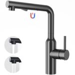 CREA Kitchen Sink Mixer Tap, Kitchen Tap with Pull Out Spray, Single Lever Mixer Sink Tap Swivel Spout with Magnetic Spray Extendible, Stainless Steel Matte Black, UK Standard