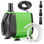 XRXINGMT Fountain Submersible Water Pump: 800GPH 45W 3000L/H Adjustable Ultra Quiet Aquarium Pump with 3 Nozzles & 6.6ft Tubing Hose | 10ft High Lift for Pond | Fish Tank | Waterfall | Hydroponics