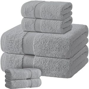 Light Gray Bath Towel Set of 6 - 100% Cotton Highly Absorbent Towels for Bathroom, 2 Luxury Bath Towels 650GSM, 2 Hand Towels, 2 Washcloths