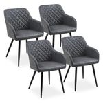 CLIPOP Faux Leather Dining Chairs Set of 4 Upholstered Kitchen Chairs with Arms and Metal Legs, Leisure Lounge Reception Chairs for Living Room Office (Dark Grey)