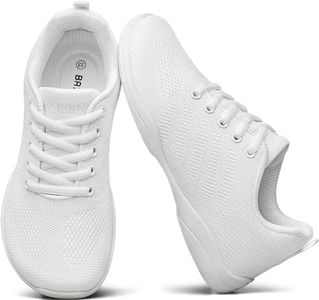 BAXINIER Girls Wide Cheer Shoes Toddler White Cheerleading Shoes Lightweight Youth Competition Training Dance Tennis Sneakers - White 5 Big Kid