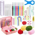 Tanstic 59Pcs Crochet Kit for Beginners, Crochet Hooks Set with Crochet Yarn, Stitch Markers, Ruler, Crochet Needles, Storage Bag and Knitting Crochet Supplies for Crocheting Crafts