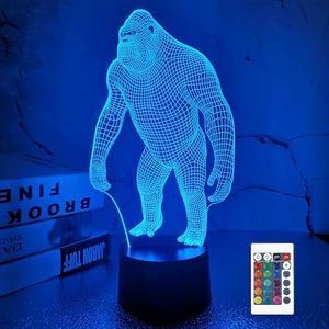 FULLOSUN 3D Night Light Ape Gorilla LED Nightlight Baby Nursery Monkey Lamp for Kids' Room Home Décor Xmas Birthday Gifts with 16 Color Changing