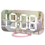 Miowachi Digital Alarm Clock,Large Mirrored LED Clock,Snooze,2 USB Charger Ports Desk Alarm Clocks for Bedroom Decor (Pink)