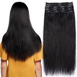 MY-LADY Clip in Hair Extensions Human Hair Thick 150g 20 Inch Double Weft 100% Real Remy Human Hair for Women Silky Straight 8pcs Full Head Balayage Jet Black