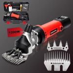 1200W 100% Copper motor Upgraded Professional Sheep Clippers Sheep Shears Electric with Extra 1 Blade, 6 Speed Heavy Duty Livestock Haircut for Grooming. Sheep Goats Large Dog Thick Coats Animals (6 Months warranty) (Red)