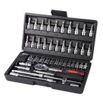 ICOOL 46pcs 1/4 Inch Drive Socket Set, Ratchet Socket Wrench Set with Reversible Ratchet, 4-14mm Sockets for Home or Automobile Maintenance