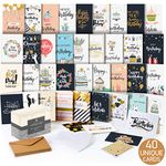 Happy Birthday Cards Assortment - Bday Cards in Bulk - 5x7 Assorted Variety Box Set 40 Pack Unique Designs with Envelopes - Birthday Card for Men Women Kids - for Office - Greeting Message Inside