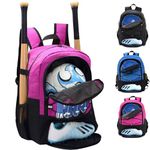 Rudmox Baseball Bag Backpack, Soccer Bag, Basketball Backpack, T-Ball & Softball Bag with Fence Hook Holds Bat, Helmet, Basketball, Football, Vollyball, Gloves (Rose)