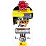 BIC Flex 5 Disposable Razors for Men, Sensitive Skin Razor For a Smooth and Close Shave, Portable Razors with 5 Blades, 4-Pack Disposable Razor Set