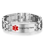 Lam Hub Fong 8'' Free Engraving Medic Alert Bracelet for Men Medic Alert Bracelet for Women Titanium Steel Diabetic Bracelet Medical id Bracelet Women (Silver)