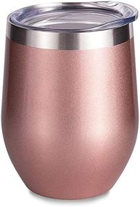 SUNWILL Insulated Wine Tumbler with Lid Rose Gold, Double Wall Stainless Steel Stemless Insulated Wine Glass 12oz, Durable Insulated Coffee Mug, for Champaign, Cocktail, Beer, Office