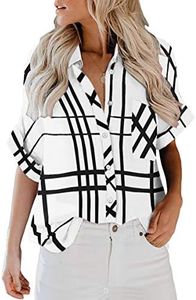 ZC&GF Women's Long Sleeve V-Neck Stripes Casual Blouses Pocket Button Down Shirt Tops (01-White, XX-Large)