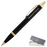 Engraved Parker Pen | Personalized Parker IM Black Lacquer and Gold Trim Ballpoint Gift Pen. Custom Engraved Gift Pen with Your Name or Message.