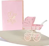 Diese-Klappkarten Paper pop-up card with pink pram, birthday card for baby, baby shower, G 13.3