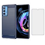 Asuwish Phone Case for Motorola Moto Edge 20 Pro 5G and Tempered Glass Screen Protector with Cell Accessories Shockproof Soft Slim Silicone Thin Carbon Fiber Edge20Pro XT2153-1 Women Men Blue