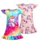 AmzBarley Girls Nightdress Girls' Nighties for Kids Unicorn Night Shirt Nightgown Nightie Nightclothes Children Casual Sleepdress Rainbow+Peach 7-8 Years 140