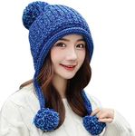 HUAMULAN Women Winter Peruvian Cover Ears Beanie Hat Ear Flaps Sherpa Ski Snow Hats Knit Fleece Lined 3 Pompoms
