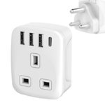 UK to South Africa Plug Adapters, South Africa Power Converter with 4 USB Grounded Universal Travel Adapter 3 pin for South Africa Ghana, Bahrain, Mauritius etc (Type M travel adapter)
