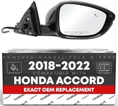 Passenger Side Mirror Replacement - Compatible with 2018-2022 Honda Accord - Powered Adjustment, Manual Fold, Heated, Turn Signal, Convex Glass - Smooth Black, 18H8P - OEM 76208TVAA42, HO1321330