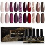 Shining She Nail Polishes, 10 Colours Beige Taupe Purple Red Brown Gold Glitter Gel Polish Set Soak-Off UV/LED Nail Polish Gel Gift for Nail Art Salon DIY Home, 8ML