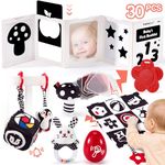 hahaland 30 in 1 Black and White Baby Toys 0 3 6 Months, High Contrast Baby Newborn Toys 0-6 Months, Tummy Time Mirror Toys Set, Baby Sensory Toys for Babies for 0M+