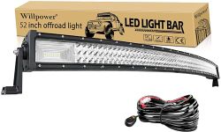 Willpower 52 inch Curved LED Light Bar 675W Spot Flood Combo Triple Row Led Off road Driving Fog Lights with Mounting Bracket and Wiring Harness for Car Tractor Truck ATV SUV Boat