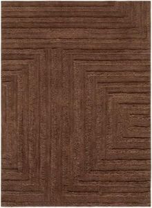 Hauteloom Lokesh Wool Machine Washable Area Rug - Geometric Abstract Border Square - Contemporary Modern Minimalist Tone On - High Pile - Chestnut, Cocoa, Mahogany, Brown, Dark - 8' x 10'