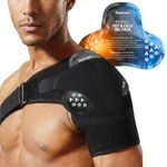 Shoulder Brace Wrap with Reusable Ice & Hot Pack, Hot & Cold Therapy Shoulder Compression Sleeve, Immobilizer Support for Rotator Cuff Bursitis Pain Tension Relief (Gel Pack Included)