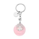 Jovivi Rose Quartz Pendant Healing Crystal Chakra Keyring Silver Tree of life Gemstone Keychain Lucky Charms ID Tag Key Ring for Women Girls