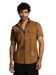 Thomas Scott Men's 100% Cotton Half Sleeve Printed Casual Shirt (Brown, 2XL)