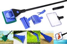 Buraq 5 in 1 Aquarium Cleaning Kit for Cleaning Aquarium Glass, Removing Algae, with Scrubbing Pad, Plant Fork, Gravel Rake, Glass Scraper, Fish Net,… (5 in 1 Kit)