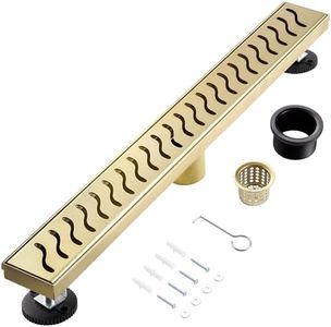 muschbath 48 Inch Linear Shower Drain, Brushed Gold Shower Drain,Removable Grate, 304 Stainless Steel, Easy to Install and Clean for Bathrooms (Drain Base Not Included)