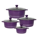 Bargain Shack Die Cast Stockpot Set -Aluminium 4Pcs Non Stick Coating Cooking Pot -Induction Stock Pot with Tempered Glass Lid with Steam Vent (20-24- 28-32 cm) (4 Pcs, Purple)