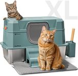 PetCove Stainless Steel Litter Box with Lid - XL High Sides Metal Cat Liter Box - Enclosed Cat Litter Box - 3 in 1 Extra Large Litter Box Stainless Steel for Indoor Cats - Green