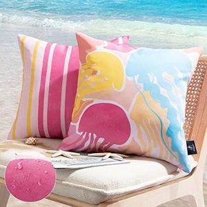 Phantoscope Pack of 2 Outdoor Waterproof Pillow Covers Decorative Jellyfish Design Outdoor Pillows for Patio Furniture Cushion Cases for Couch Tent Sunbrella, Hot Pink 18x18 Inches