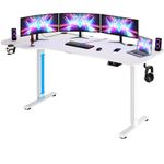 CASARIA® White L Shaped Motorised Sit Stand Desk | Height Adjustable 73-118cm | 160x75cm Deskop | LCD Display Standing Home Office Workstation | Gaming Computer Table | Headset Stand Drink Holder