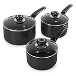 Morphy Richards 970030 Equip Pan Set, Non Stick Ceramic Coating, Easy to Clean, Dishwasher Safe, Black, 3 Piece, 16/18/20 cm