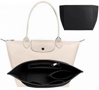 Felt Purse Organizer Insert for Longchamp Le Pliage, Multi-Pocket Bag Insert Organizer With Zipper,Handbag Organizer Insert Wallet Organizer, Folding Tote Bag organizer insert for Longchamp (Black, M)